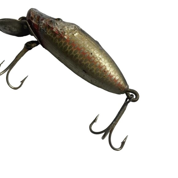 Vintage Wooden Fishing Lure Treble Hooks Realistic Scale Belly Crankbait Lip u - Picture 3 of 6